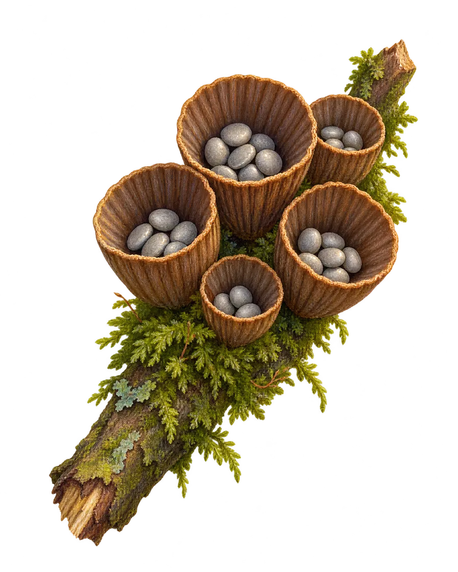 Illustration of Bird's Nest Fungus (Cyathus striatus)